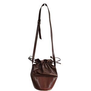 Vtg 80s 90s  Brown 100% Leather Unisa Crossbody Shoulder Bucket Handbag Purse